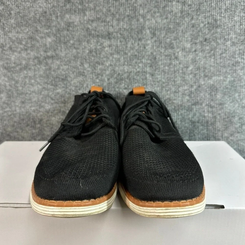 Mens Black Knit Oxford Sneakers Brown Leather Heel Lace Up Casual Dress Shoes 44